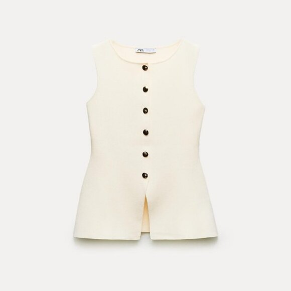 ZARA BASIC KNIT GOLD BUTTON VEST - Picture 3 of 4